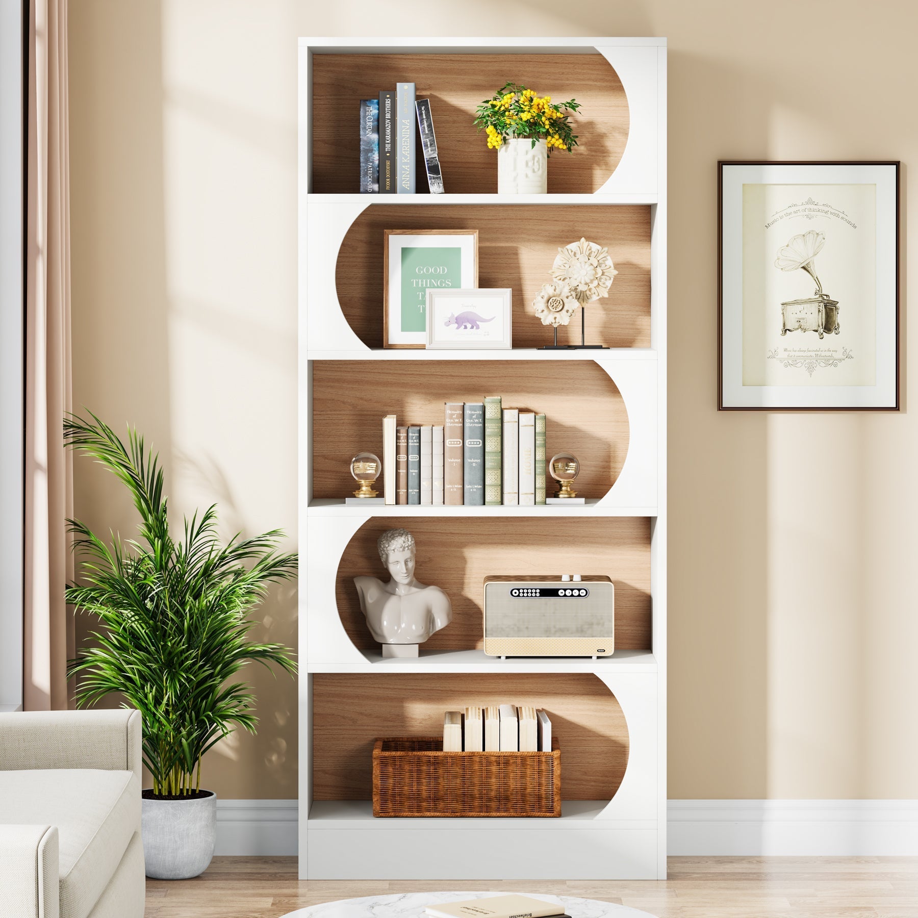Bibliothèque, 5 niveaux, Étagère étroite, 80 x 30 x 180 cm, Etagere de Rangement, Blanc, Tribesigns, 3