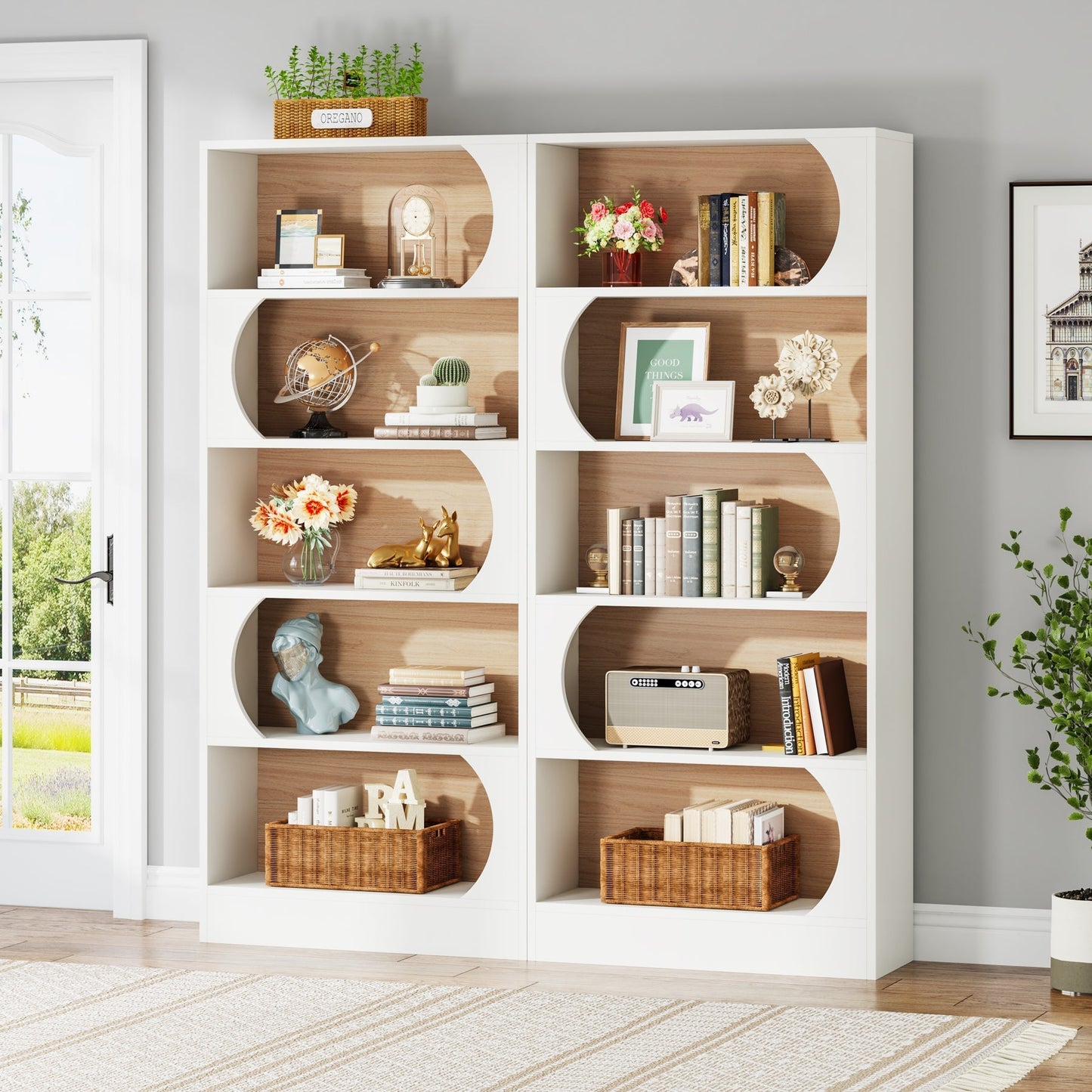 Bibliothèque, 5 niveaux, Étagère étroite, 80 x 30 x 180 cm, Etagere de Rangement, Blanc, Tribesigns, 8