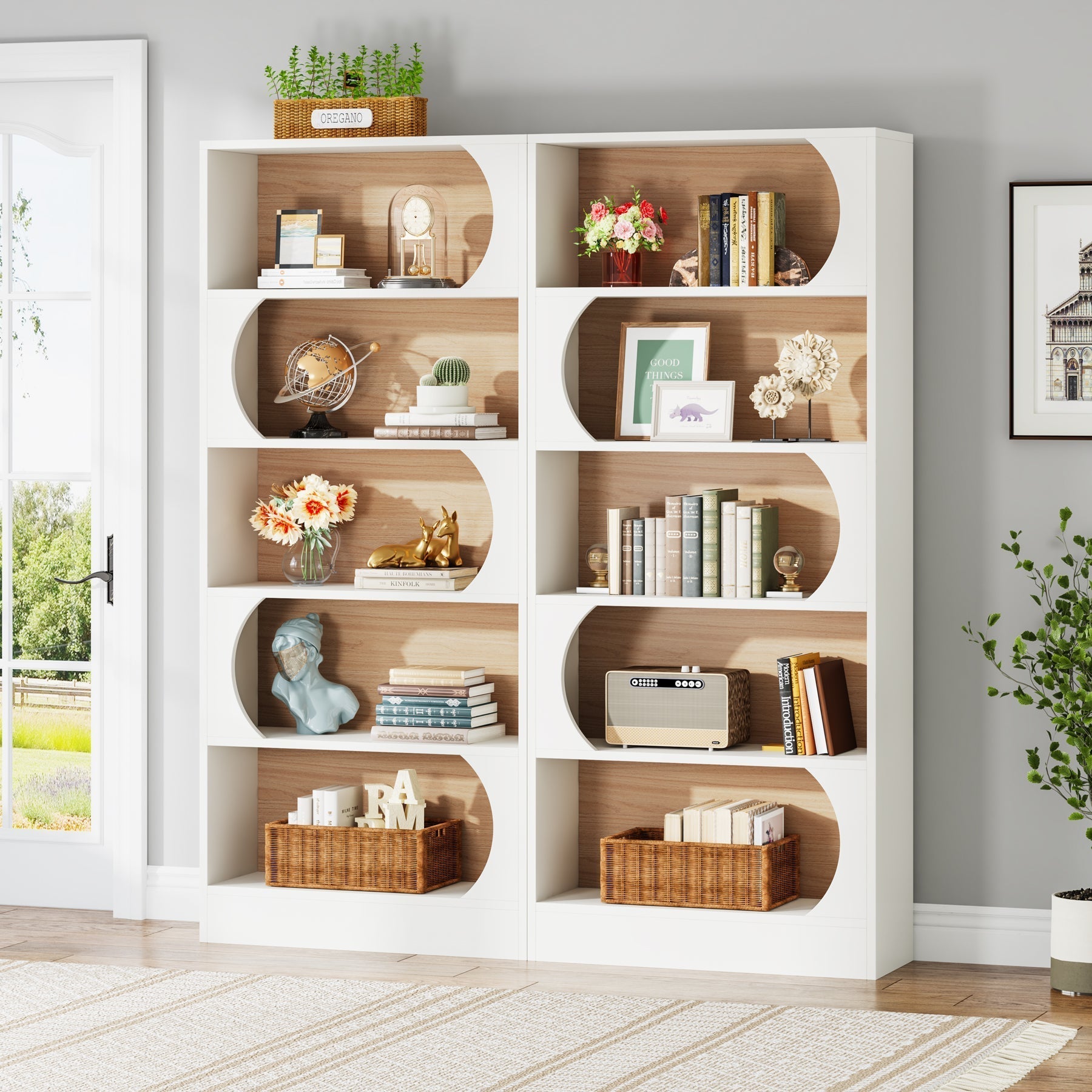 Bibliothèque, 5 niveaux, Étagère étroite, 80 x 30 x 180 cm, Etagere de Rangement, Blanc, Tribesigns, 8