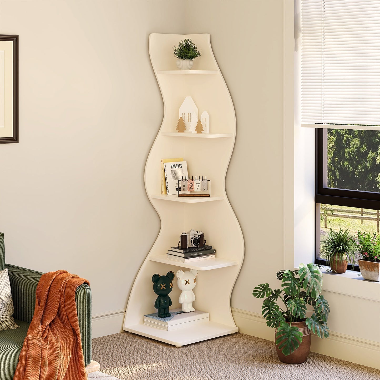 Etagere d'angle, 5 Niveaux, Bibliothèque d'angle, 50 x 48 x 177 cm, Blanche, Tribesigns, 3