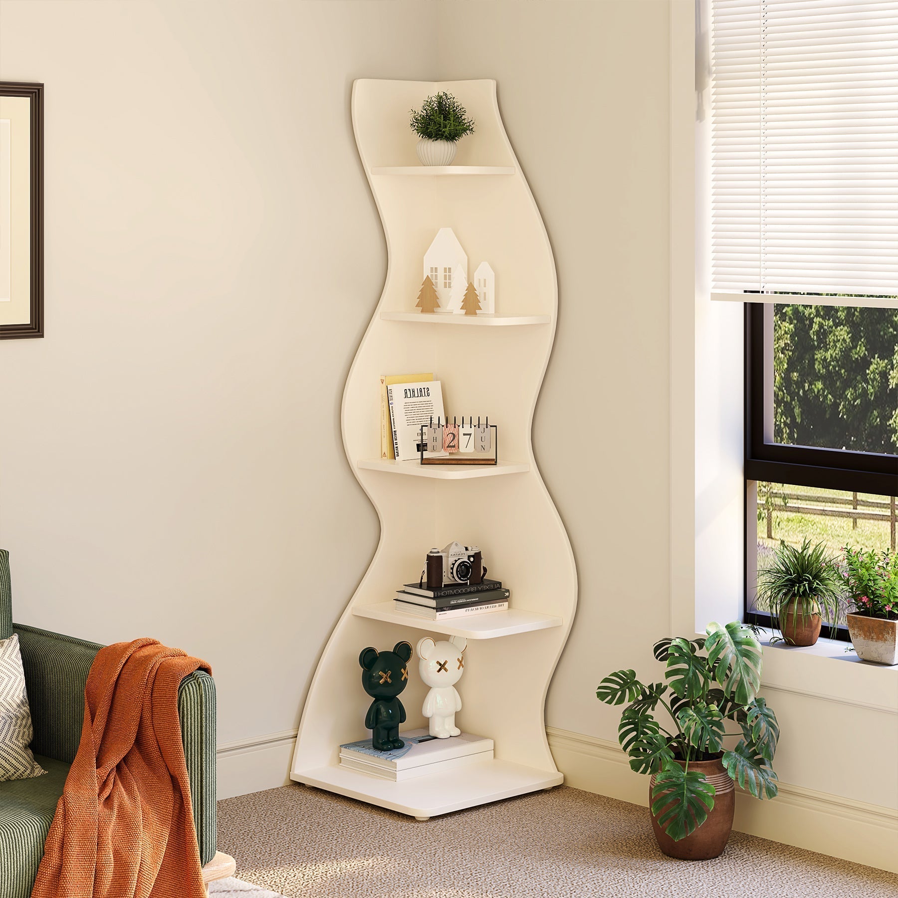 Etagere d'angle, 5 Niveaux, Bibliothèque d'angle, 50 x 48 x 177 cm, Blanche, Tribesigns, 3