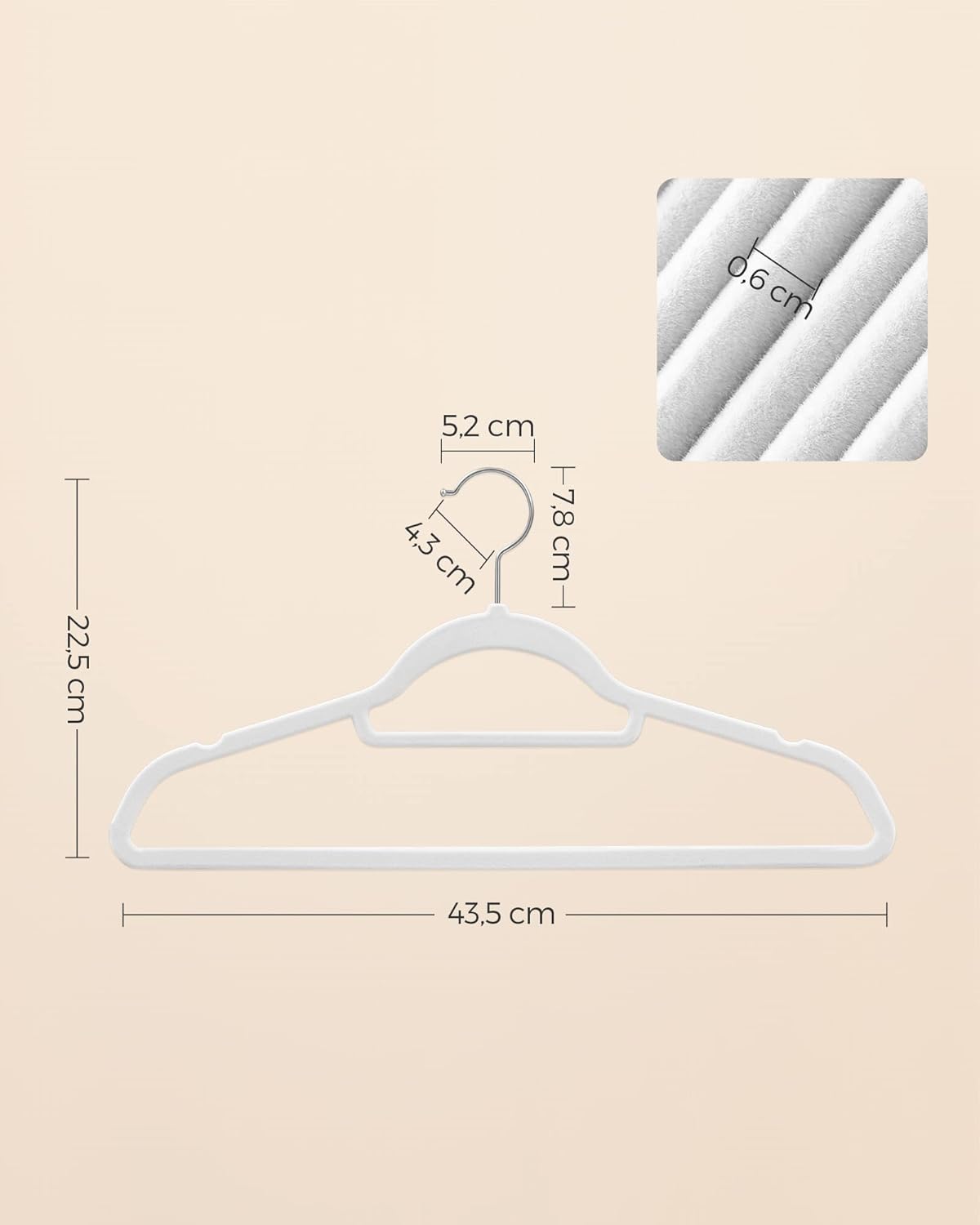 Cintres, Lot de 50, Cintre Pantalon, 43,5 cm, Cintre Velours, avec Barre, Gain de Place, Blanc et Argent, SONGMICS, 5