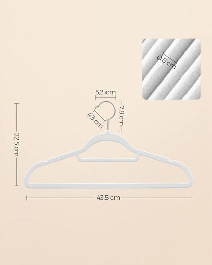 Cintres, Lot de 50, Cintre Pantalon, 43,5 cm, Cintre Velours, avec Barre, Gain de Place, Blanc et Argent, SONGMICS, 5