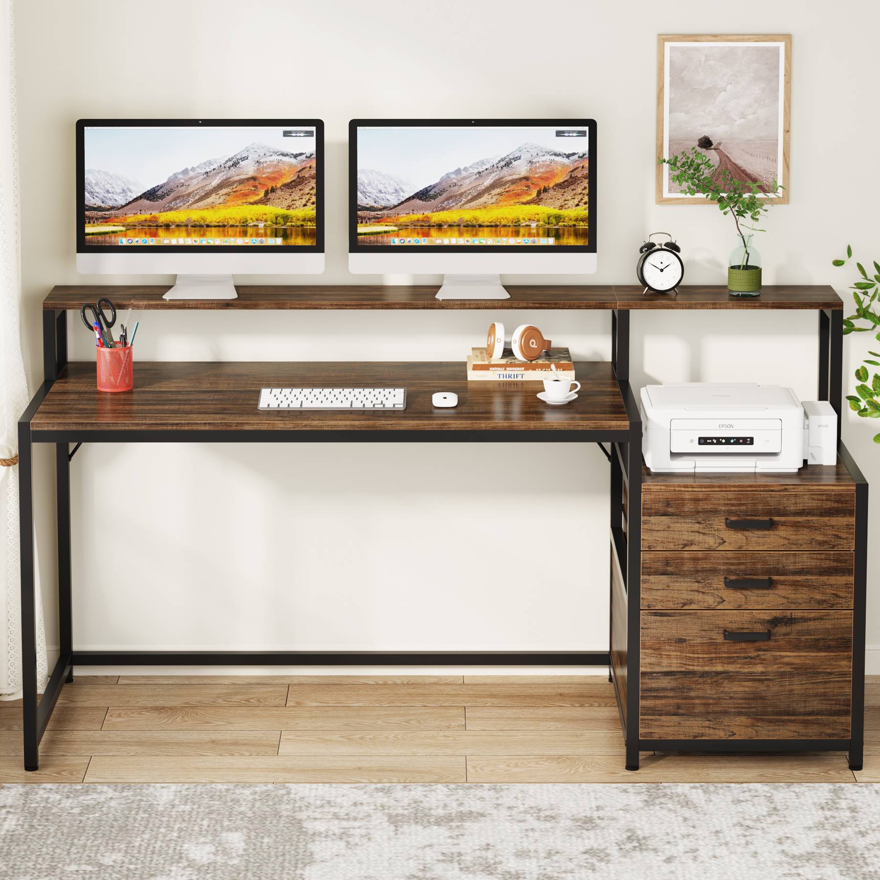 Bureau avec Rangement, Bureau Professionnel, 160 x 50 x 90 cm, Bureau Ordinateur, Tribesigns, 4