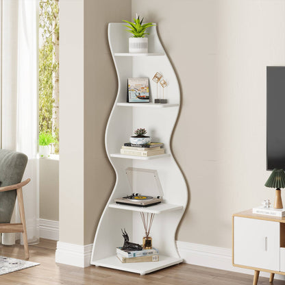 Etagere d'angle, 5 Niveaux, Bibliothèque d'angle, 50 x 48 x 177 cm, Blanche, Tribesigns, 1