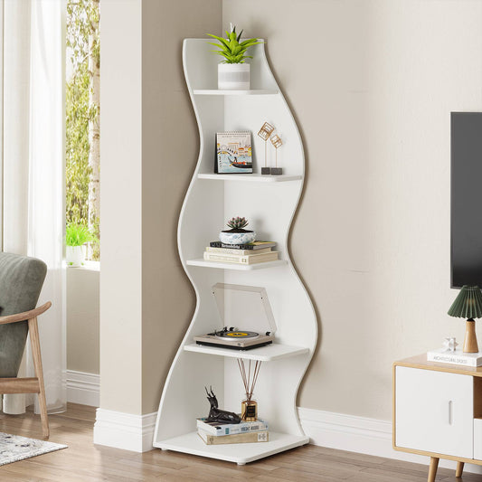 Etagere d'angle, 5 Niveaux, Bibliothèque d'angle, 50 x 48 x 177 cm, Blanche, Tribesigns, 1