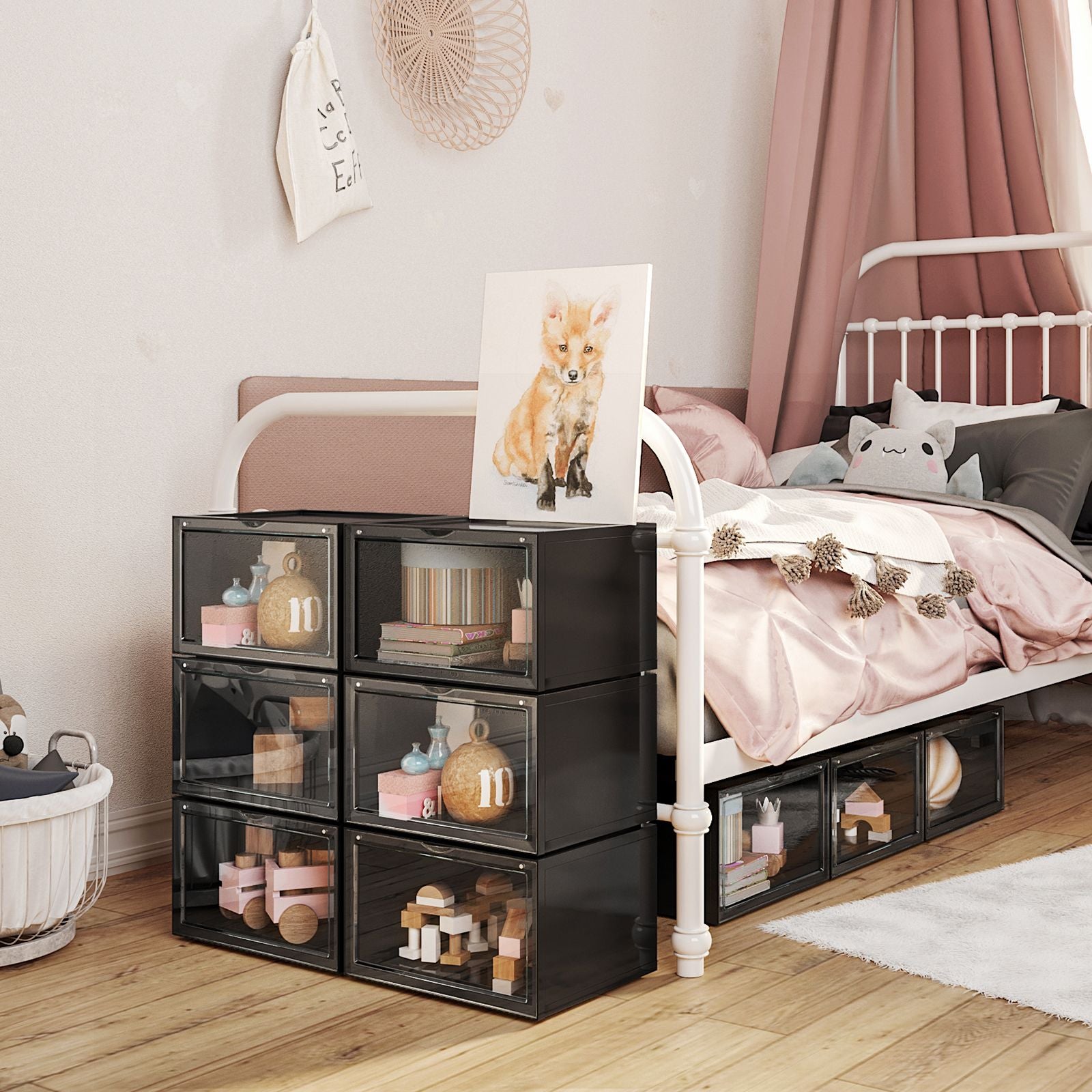 Boite a chaussure, Lot de 6, Boite Rangement Chaussures, Pliable, Pointure jusqu’à 46, Noir, SONGMICS, 6