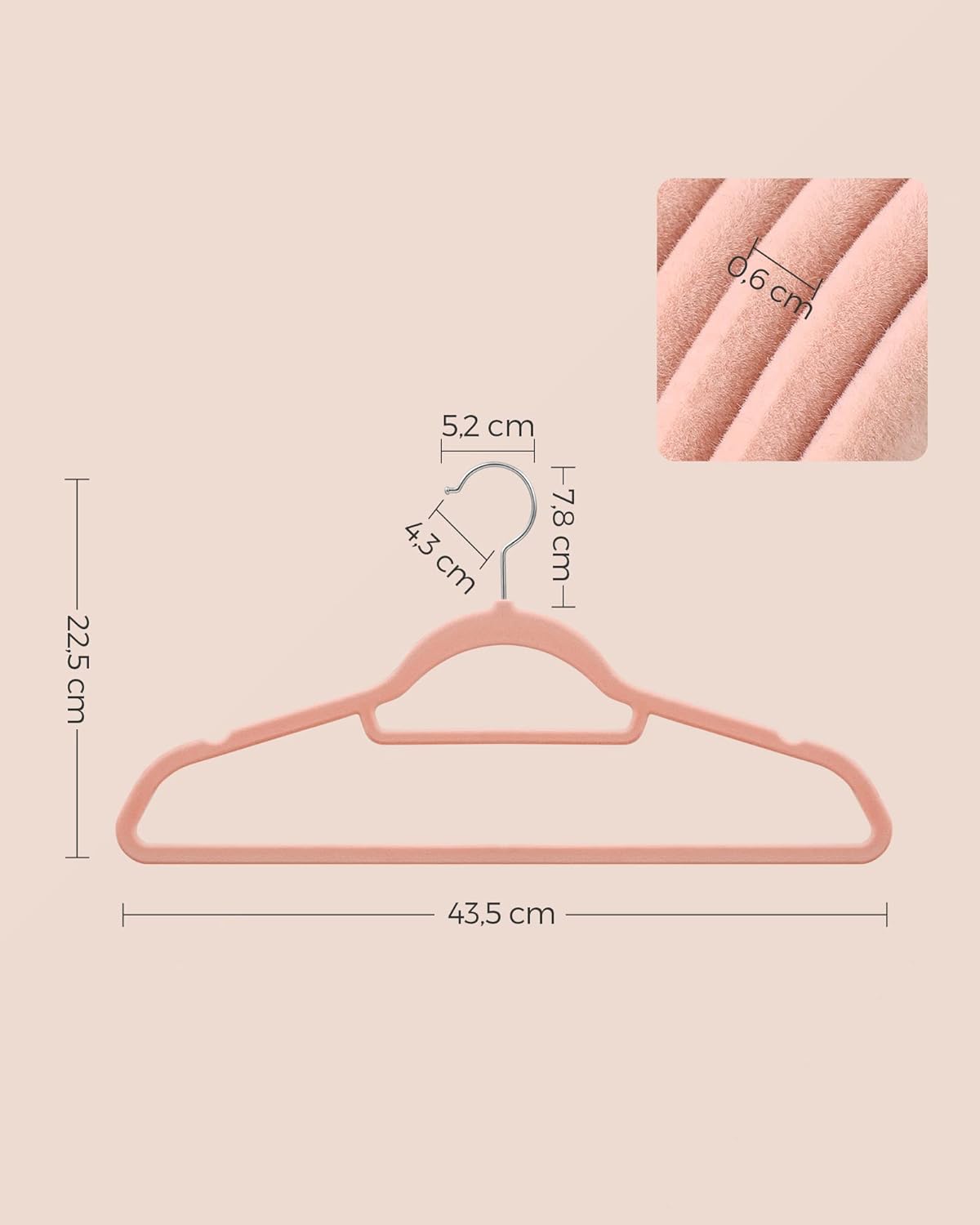 Cintres, Lot de 50, Cintre Pantalon, Longueur 43.5 cm, Cintre Velours, Crochet pivotant à 360°, Rose, SONGMICS, 3