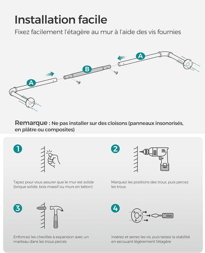 Portemanteau Mural, Lot de 2, Porte vetement mural, Charge 50kg, Barres de Suspension pour vêtements, Penderie Murale, Noir, SONGMICS, 7