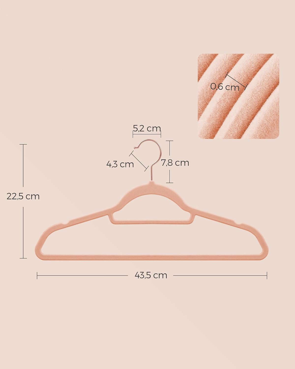 Cintres, Lot de 50, Cintre Pantalon, 43,5 cm, Cintre Velours, Barre à Cravate, Cintre Vetement, Rose, SONGMICS, 5