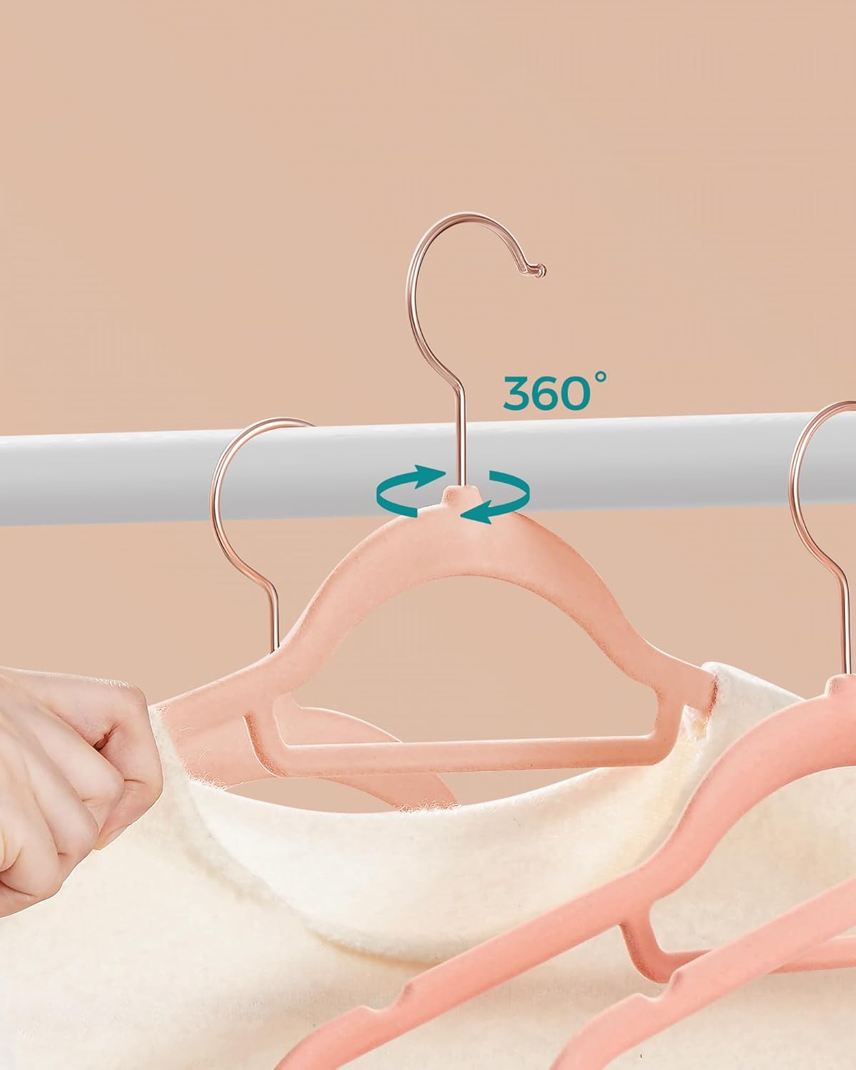 Cintres, Lot de 50, Cintre Pantalon, 43,5 cm, Cintre Velours, Barre à Cravate, Cintre Vetement, Rose, SONGMICS, 8