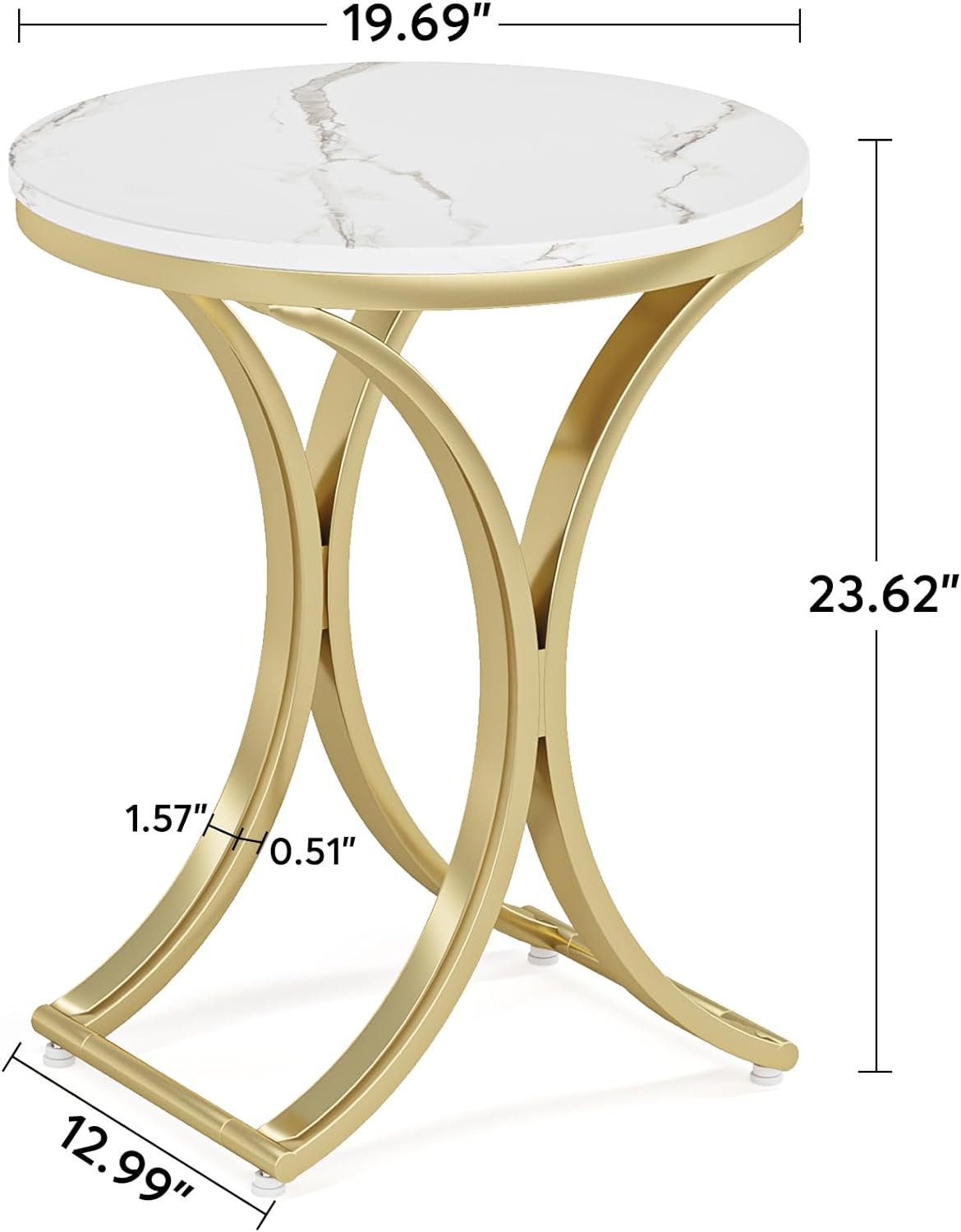 Table d'appoint Monde en Or Blanc, Petite Table Basse Moderne, Table de Chevet Ronde avec Cadre en métal doré, 2