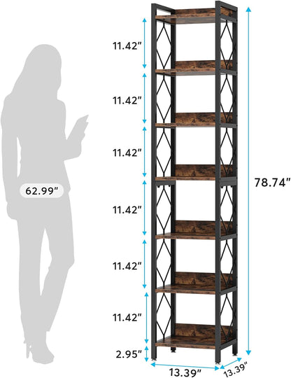 Bibliothèque étroite Extra Haute de 200 cm, bibliothèque Fine à 7 Niveaux pour Petits espaces, étagères autonomes, 2