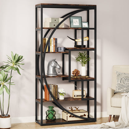 Bibliothèque, 6 niveaux, Etagere Salon, avec 8 compartiments ouverts, 80x30x180 cm, Brun Vintage, Tribesigns, 3