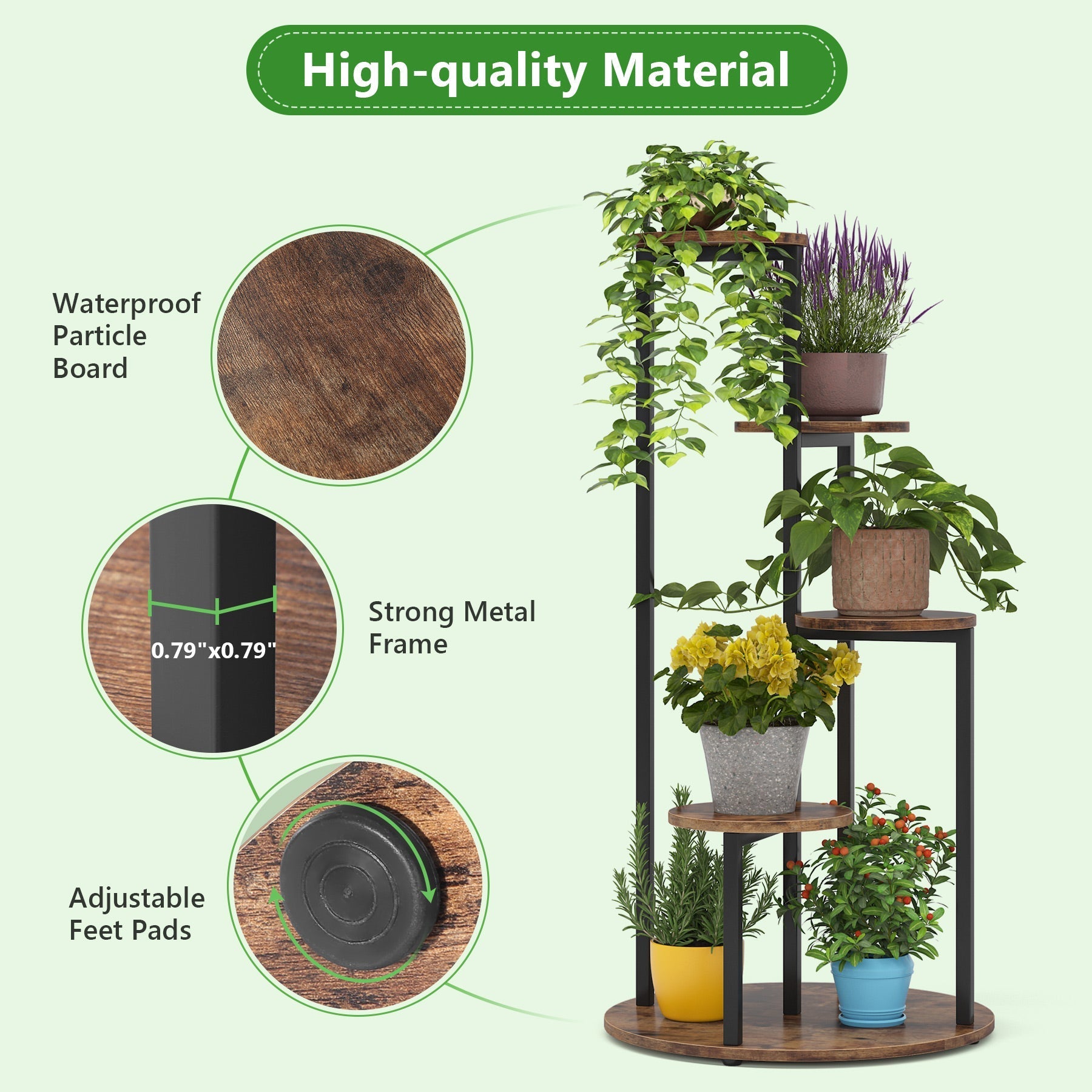 Etagere Plante, 5 niveaux, Support Plante, 50 x 50 x 104 cm, Support plante intérieur, Etagere Salon, Brun Noir, Tribesigns, 4