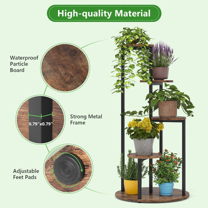 Etagere Plante, 5 niveaux, Support Plante, 50 x 50 x 104 cm, Support plante intérieur, Etagere Salon, Brun Noir, Tribesigns, 4