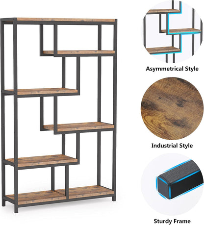 Bibliothèque, Meuble de Rangement, Étagère de Rangement à 5 niveaux, Étagère à Livres, Brun Rustique, Tribesigns, 6