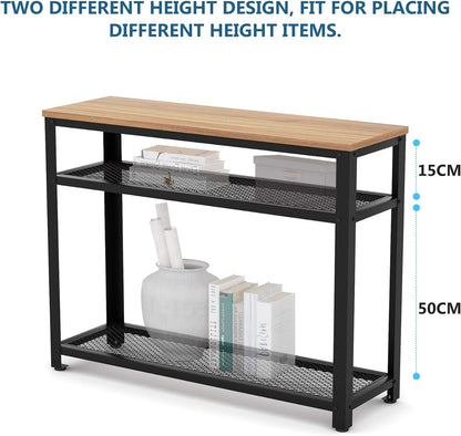 Table Console, Table d'Entrée en Bois avec 2 Étagères, Table d'appoint, Table de Couloir, Bois d'érable, Tribesigns, 2
