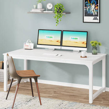 Bureau Ordinateur, Table de Bureau, Bureau pour Ordinateur, Table Ordinateur, Bureau d'ordinateur, Blanc, Tribesigns, 3