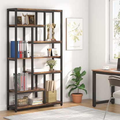 Bibliothèque, 7 niveaux, Etagere Salon, 100 x 30 x 200 cm, Etagere Rangement, Brun, Tribesigns, 3