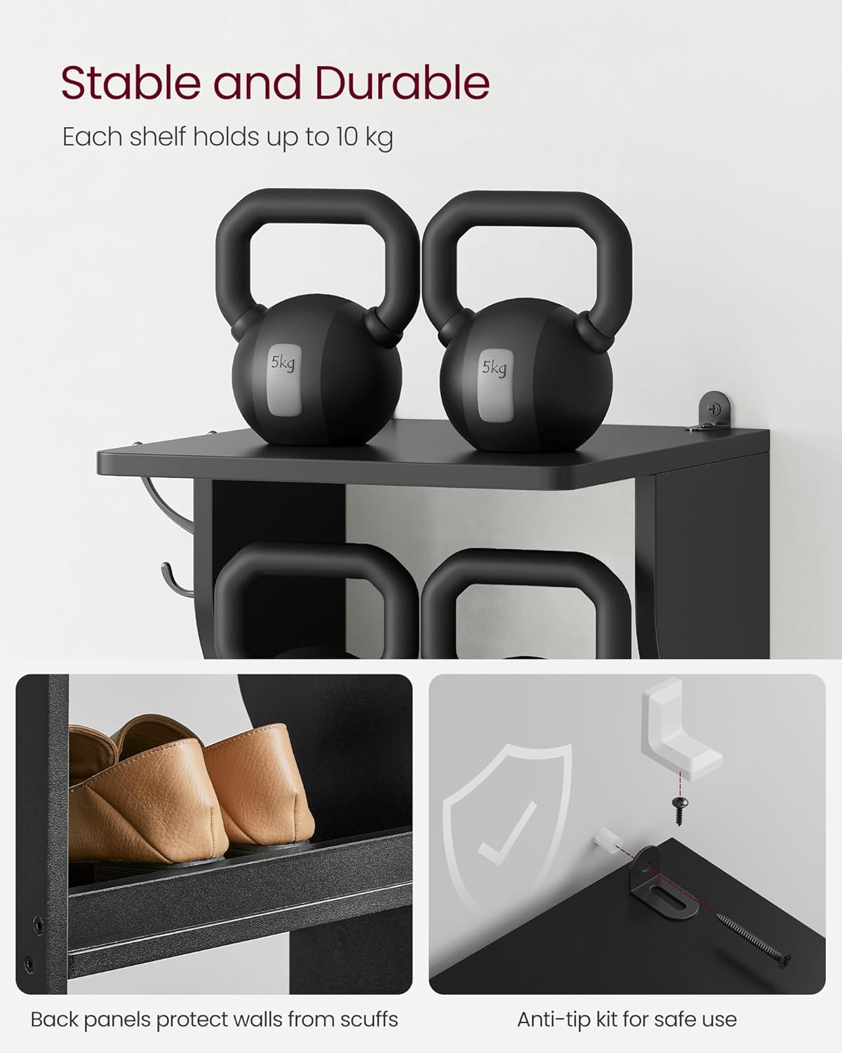 Étagère à chaussures, 7 niveaux, Étagère à Chaussures, Étagère de Rangement, peu encombrant, Noir, VASAGLE, 6