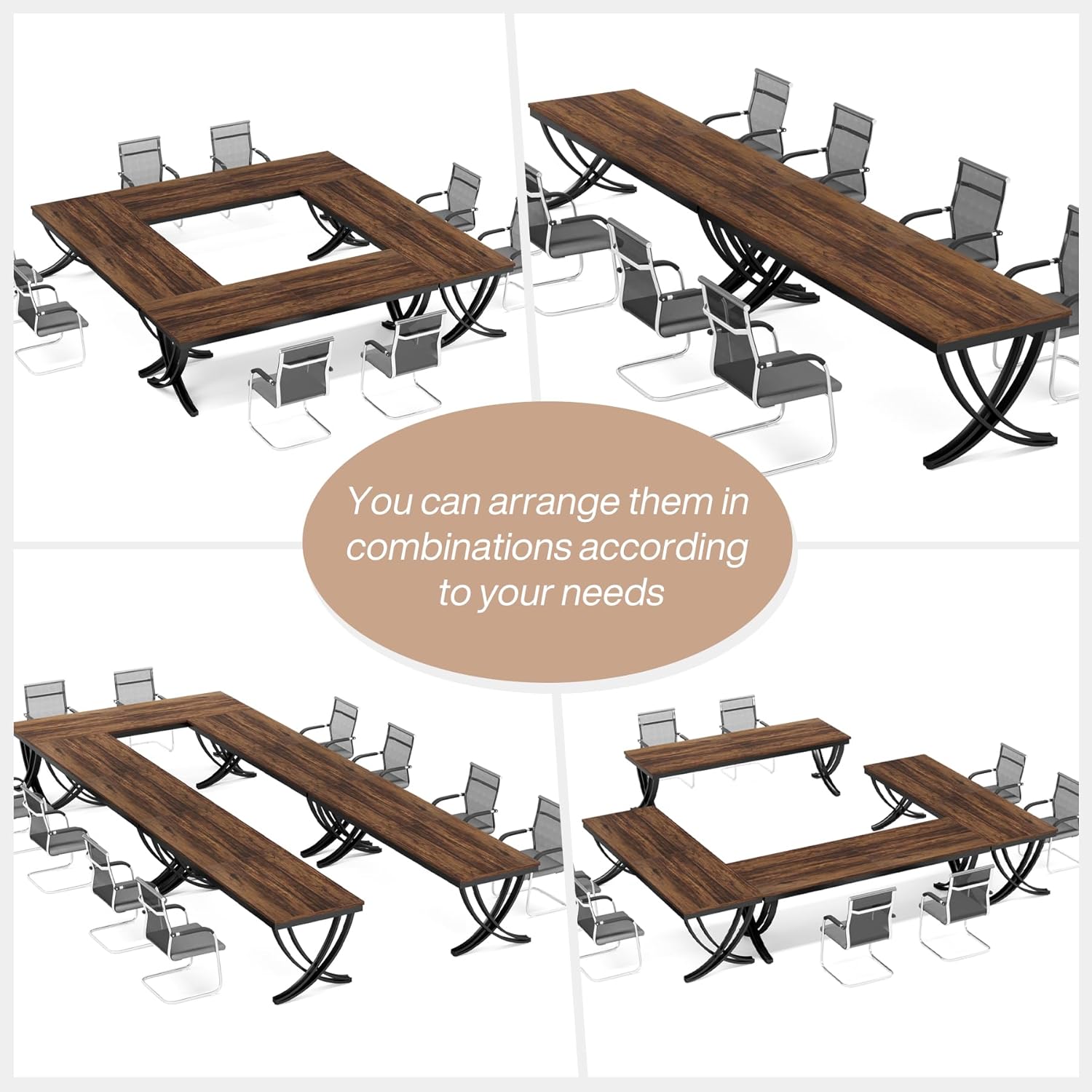Bureau Double, 200x70x75 cm, Table de Réunion, pour 6-8 personnes, Bureau Ordinateur, Brun, Tribesigns, 6