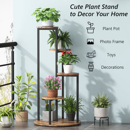 Etagere Plante, 5 niveaux, Support Plante, 50 x 50 x 104 cm, Support plante intérieur, Etagere Salon, Brun Noir, Tribesigns, 5