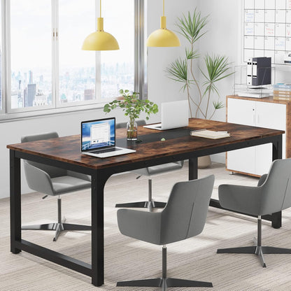 Bureau Ordinateur, 180 x 90 x 77 cm, Bureau Professionnel, Table de Réunion, Brun, Tribesigns, 8