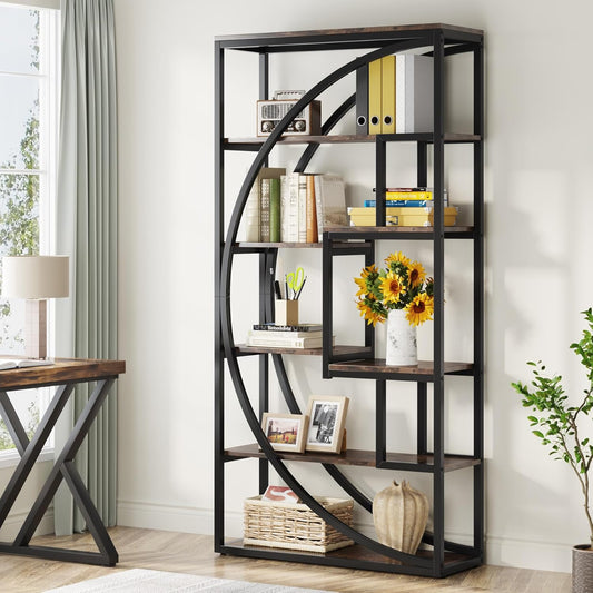 Bibliothèque, 6 niveaux, Etagere Salon, avec 8 compartiments ouverts, 80x30x180 cm, Brun Vintage, Tribesigns, 1