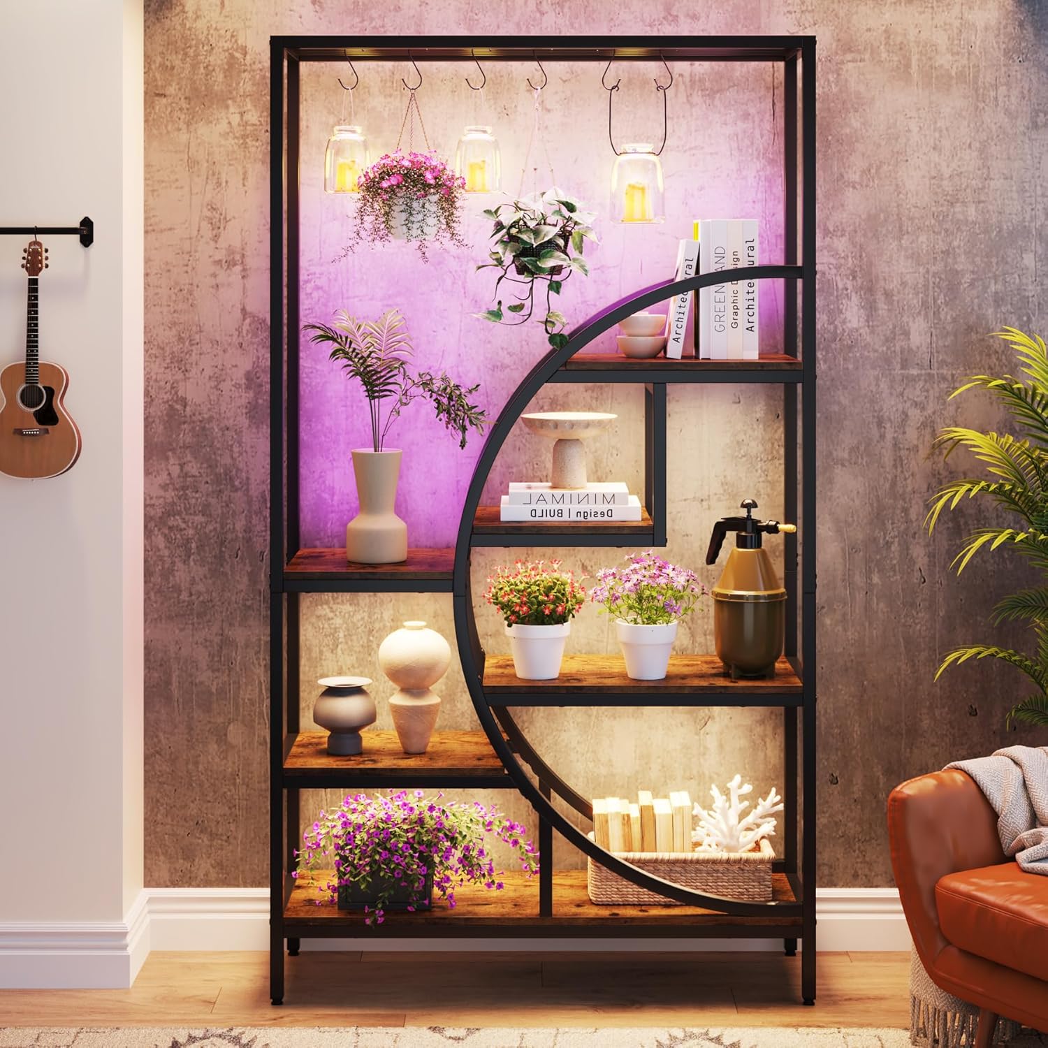 Etagere Plante, 7 niveaux, Support Plante, 100 x 30 x 180 cm, étagère en métal, marron, Tribesigns, 6