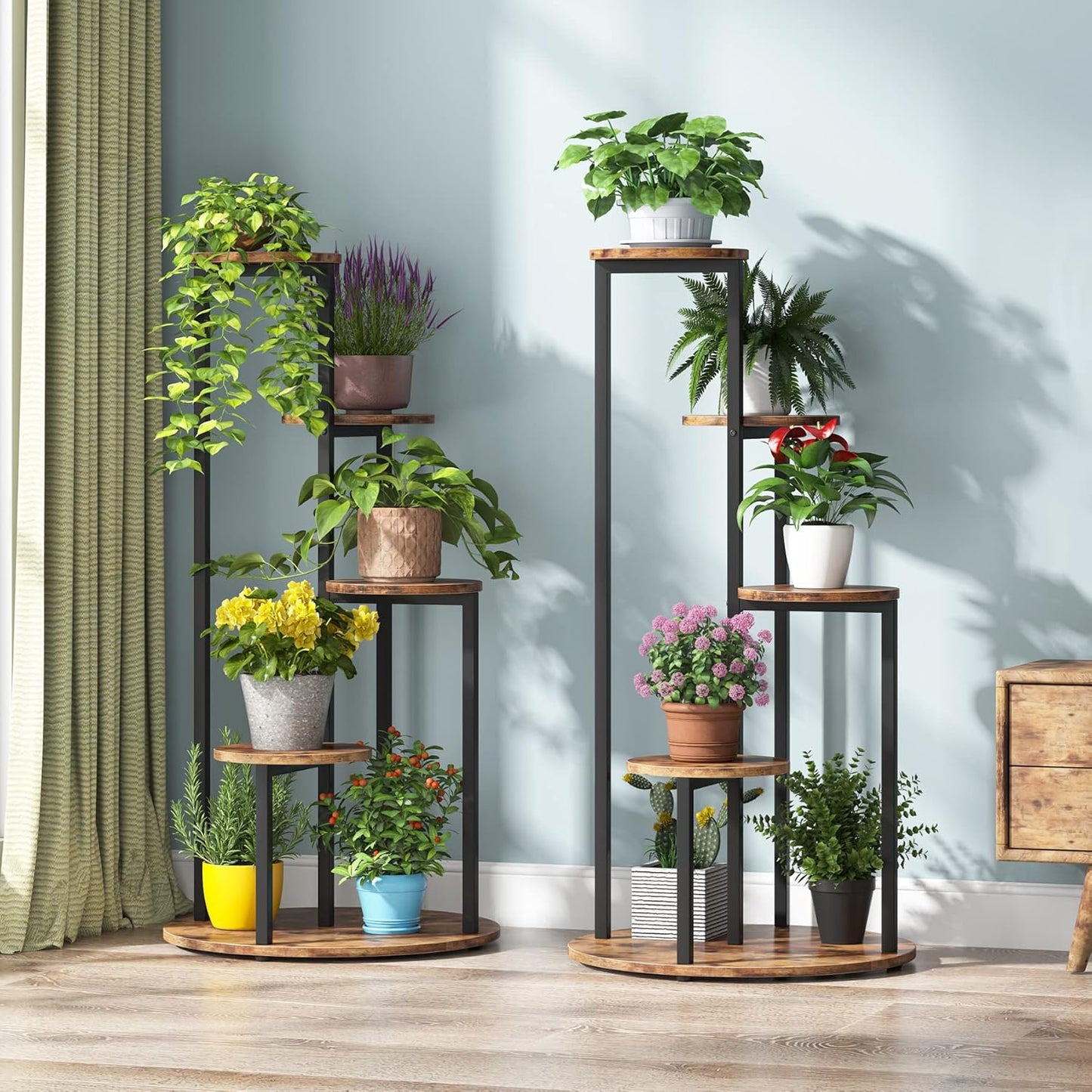 Etagere Plante, 5 niveaux, Support Plante, 50 x 50 x 104 cm, Support plante intérieur, Etagere Salon, Brun Noir, Tribesigns, 7