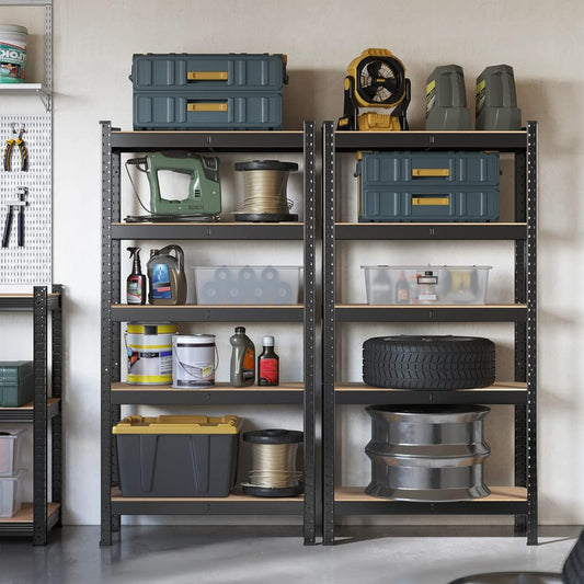 Étagère, Lot de 2, Etagere metal, 5 Niveaux, 30x75x150cm, Etagere charge lourde, Capacité 650kg, Noir, Songmics, 1