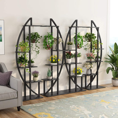 Support Plante, lot de 2, Etagere Plante, 5 niveaux avec 2 crochets, hauteur 160cm, Noir, Tribesigns, 7