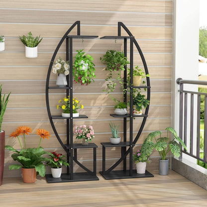 Support Plante, lot de 2, Etagere Plante, 5 niveaux avec 2 crochets, hauteur 160cm, Noir, Tribesigns, 3