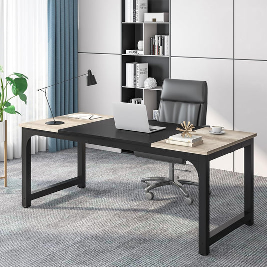 Bureau Ordinateur, 180 x 80 x 75 cm, Bureau informatique, Table de Réunion, Gris Noir, Tribesigns, 2
