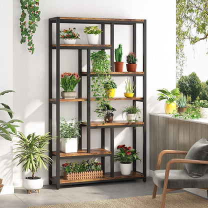 Bibliothèque, 7 niveaux, Etagere Salon, 100 x 30 x 200 cm, Etagere Rangement, Brun, Tribesigns, 7