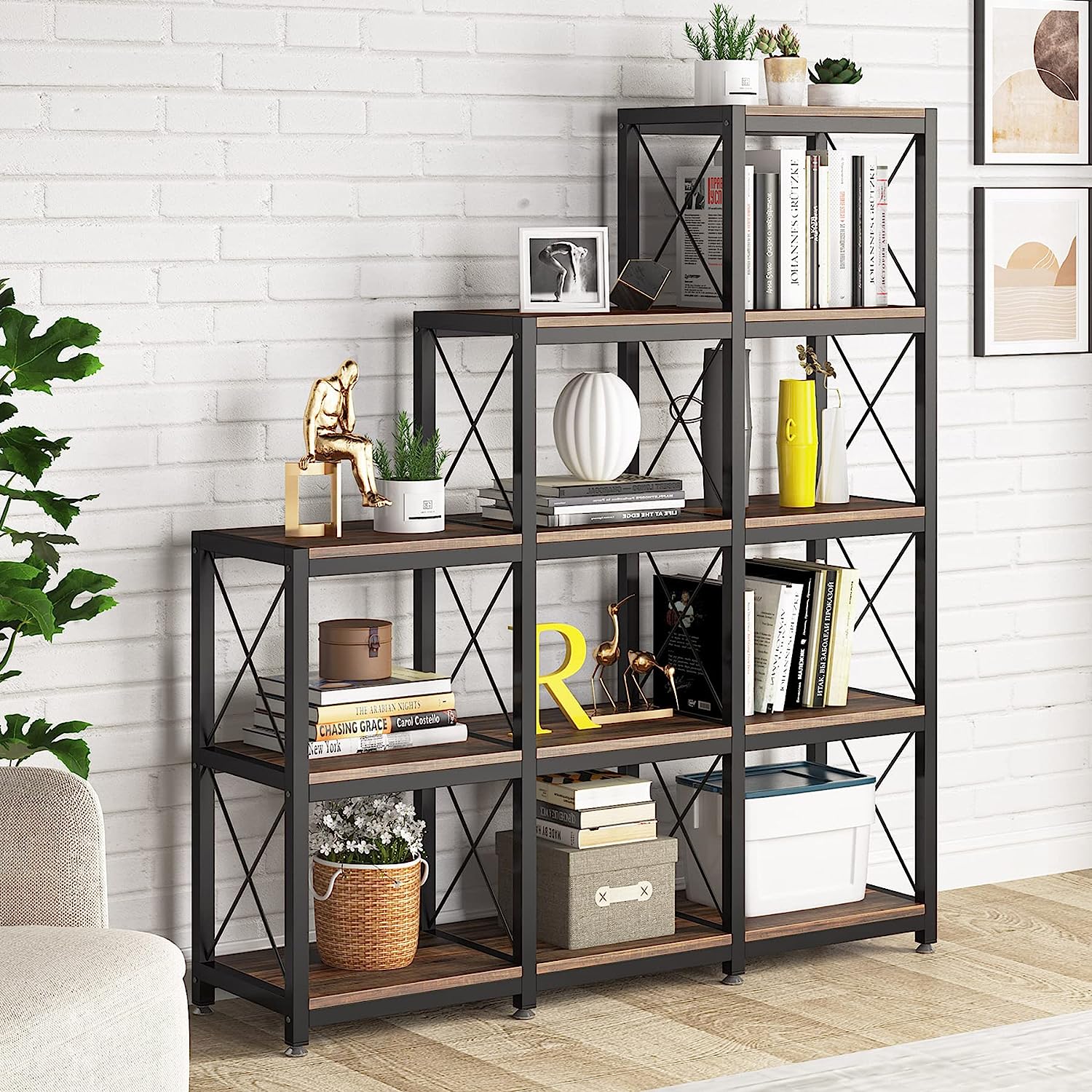 Étagère d'angle Industrielle à 12 Niveaux, Étagère de Rangement à 9 Cubes, meuble etagere, 6