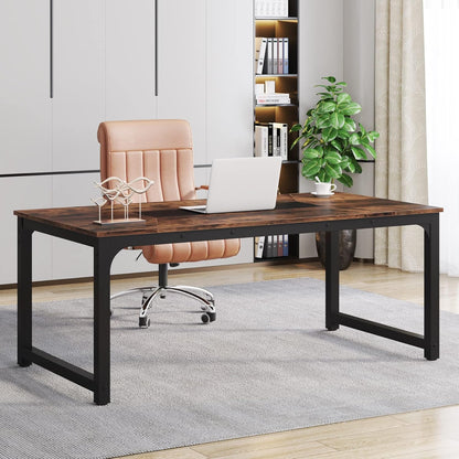 Bureau Ordinateur, 180 x 90 x 77 cm, Bureau Professionnel, Table de Réunion, Brun, Tribesigns, 1