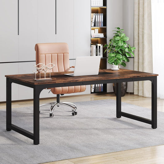 Bureau Ordinateur, 180 x 90 x 77 cm, Bureau Professionnel, Table de Réunion, Brun, Tribesigns, 1