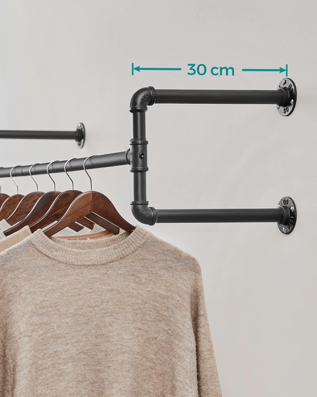 Portemanteau Mural, Lot de 2, Porte vetement mural, Charge 60kg, Barres de Suspension pour vêtements, Penderie Murale, Noir, SONGMICS, 6