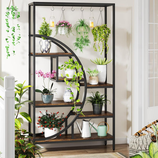 Etagere Plante, 7 niveaux, Support Plante, 100 x 30 x 180 cm, étagère en métal, marron, Tribesigns, 2