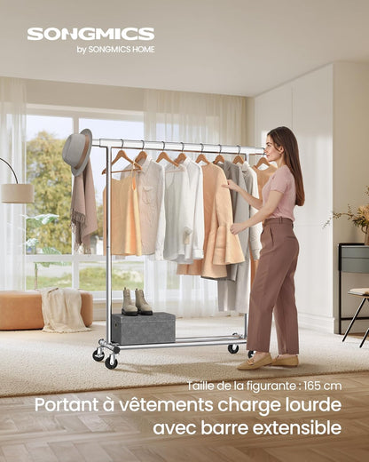Portant Vêtement Solide, jusqu'à 150kg, Portant Vetement Professionnel, Extensible avec Roulettes, Argent, SONGMICS, 7