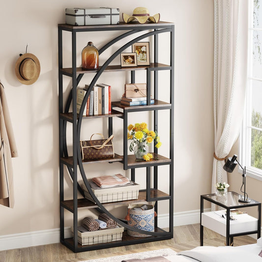 Bibliothèque, 6 niveaux, Etagere Salon, avec 8 compartiments ouverts, 80x30x180 cm, Brun Vintage, Tribesigns, 2