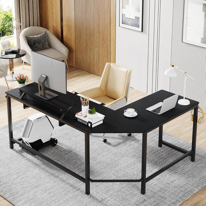 Bureau d'angle, Bureau en Forme de L, Bureau Ordinateur, Ordinateur Bureau, Table de Bureau, Noir, Tribesigns, 2