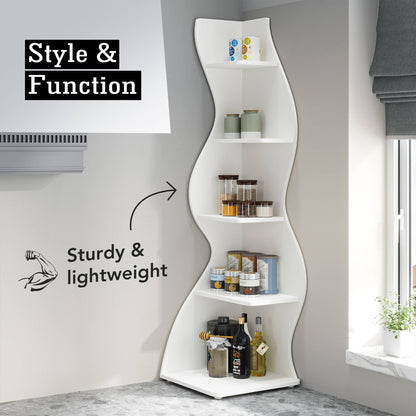 Etagere d'angle, 5 Niveaux, Bibliothèque d'angle, 50 x 48 x 177 cm, Blanche, Tribesigns, 5