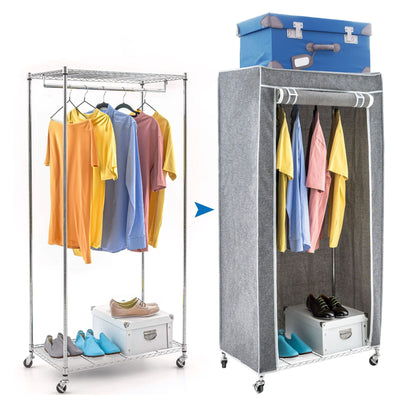 Armoire Portant a Vetement, Penderie Tissu Vetement, Solide, avec Housse en Tissu, avec Roulettes, art moon Buffalo