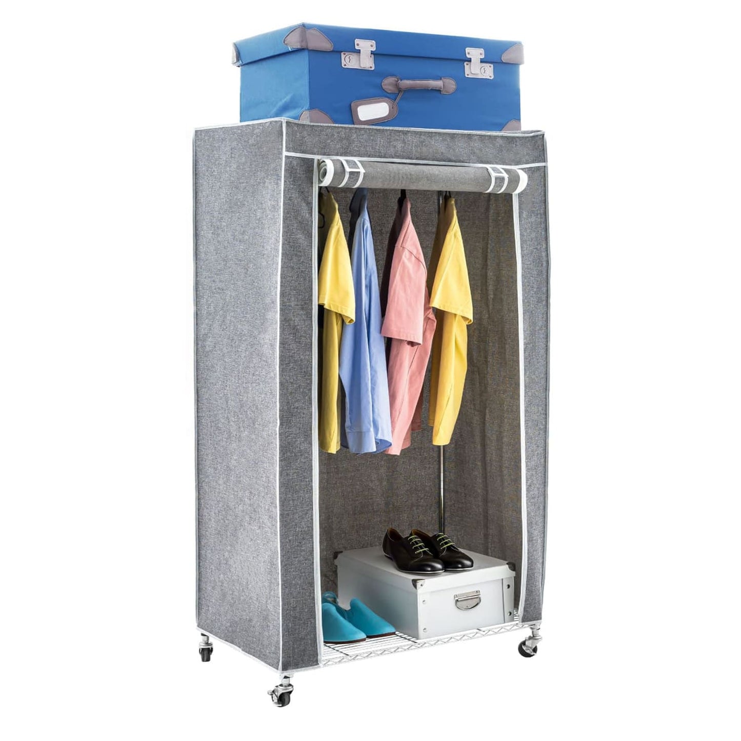 Armoire Portant a Vetement, Penderie Tissu Vetement, Solide, avec Housse en Tissu, avec Roulettes, art moon Buffalo, 2