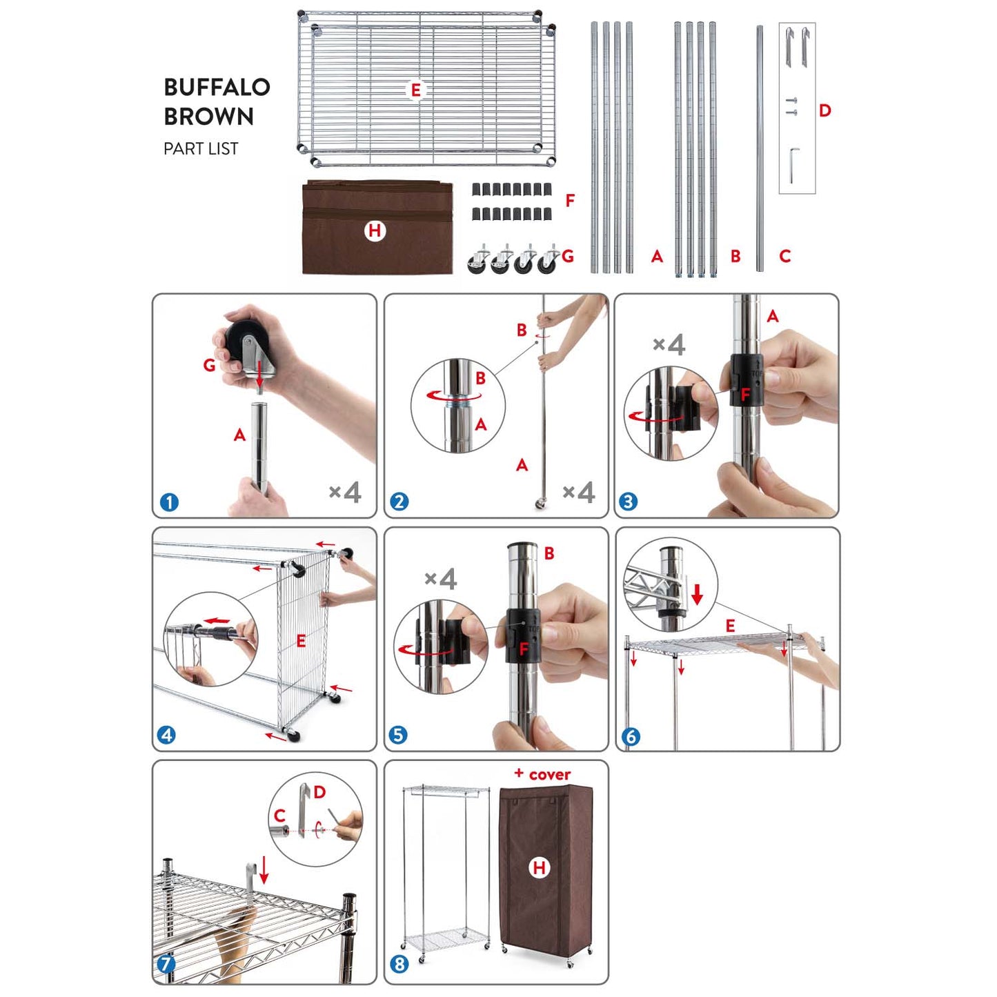 Armoire Tissu Penderie Mobile avec Housse, Portant à Vêtements Solide avec Roulettes et Range-Chaussures, art moon buffalo, 9