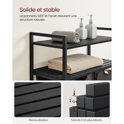 Panier à Linge, 2 x 46L, Corbeille à Linge, 2 Étagères, Meuble Panier à Linge, 2 Sacs Amovibles Cadre en Métal, Noir Gris, VASAGLE, 6