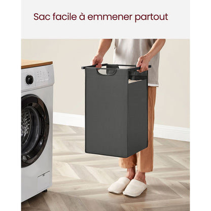 Panier à Linge, 2 x 46L, Corbeille à Linge, 2 Étagères, Meuble Panier à Linge, 2 Sacs Amovibles Cadre en Métal, Noir Gris, VASAGLE, 9